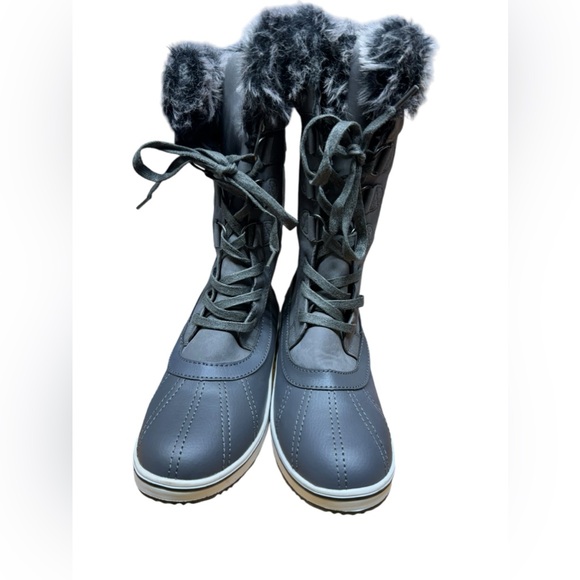 Northside Bishop Snow Winter Boots Gray Women's Sz 9 Fair Isle Print Faux Fur - Picture 2 of 10